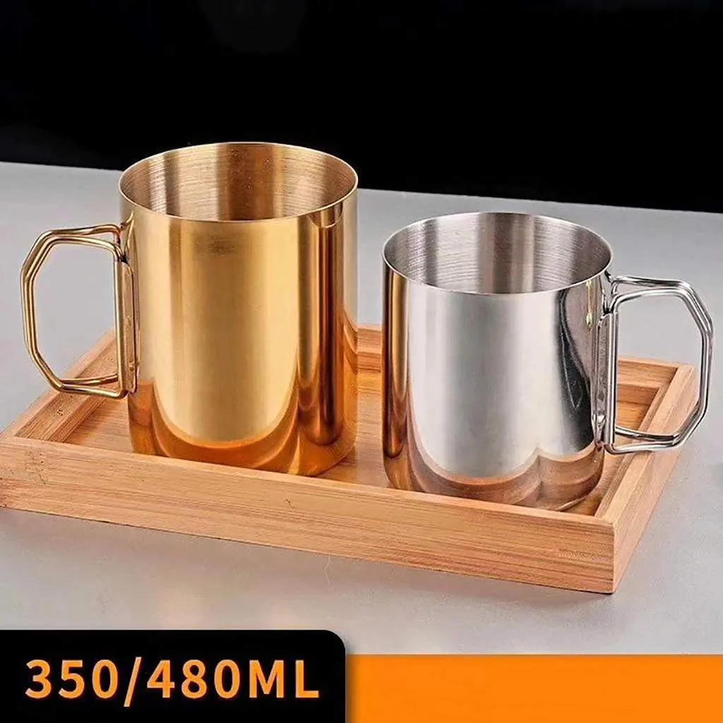 لیوان استیل طلایی دسته دار 480ML - تصویر 6