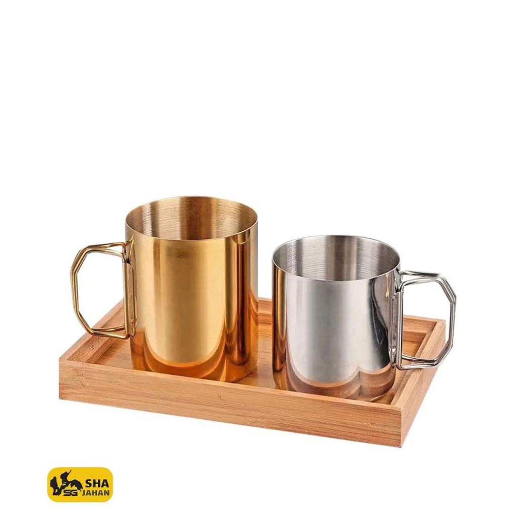 لیوان استیل طلایی دسته دار 480ML